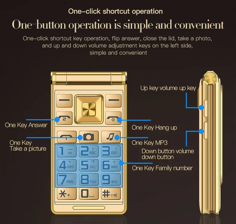 UNIWA A15 Senior Push-Button Loud Cellphone GSM Flip Mobile Phone Dual Screen Dual Sim Russian Hebrew Keyboard Clamshell Phone