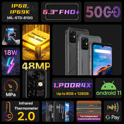 In Stock UMIDIGI BISON Pro Global Version Smartphone NFC 128GB IP68/IP69K Helio G80 48MP Camera 6.3"FHD Screen 5000mAh Cellphone