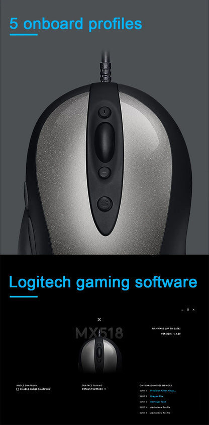 Logitech MX518 Wired Mouse Mechanical Gaming Mouse Ergonomic Office Gaming Silent Mouse USB Optical