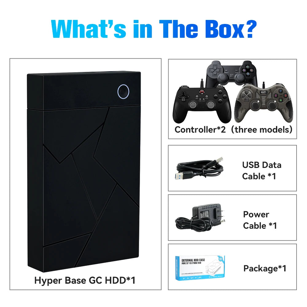 3TB Portable Gaming HDD LaunchBox/Retrobat/Playnite Retro Game Console with 17300+ AAA/3D/Retro Games for PS4/PS3/PS2/Switch/Wii