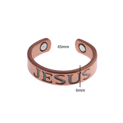 Classic Christian Jesus Letter Open Loop Magnetic Energy Healing Ring Women\'s Men\'s Health Jewelry