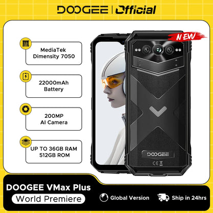 World Premiere DOOGEE V Max Plus Rugged Phone 22000mAh 36GB(16+20) 512GB 200MP Camera Phone 6.58" 120Hz Dimensity 7050 Android14