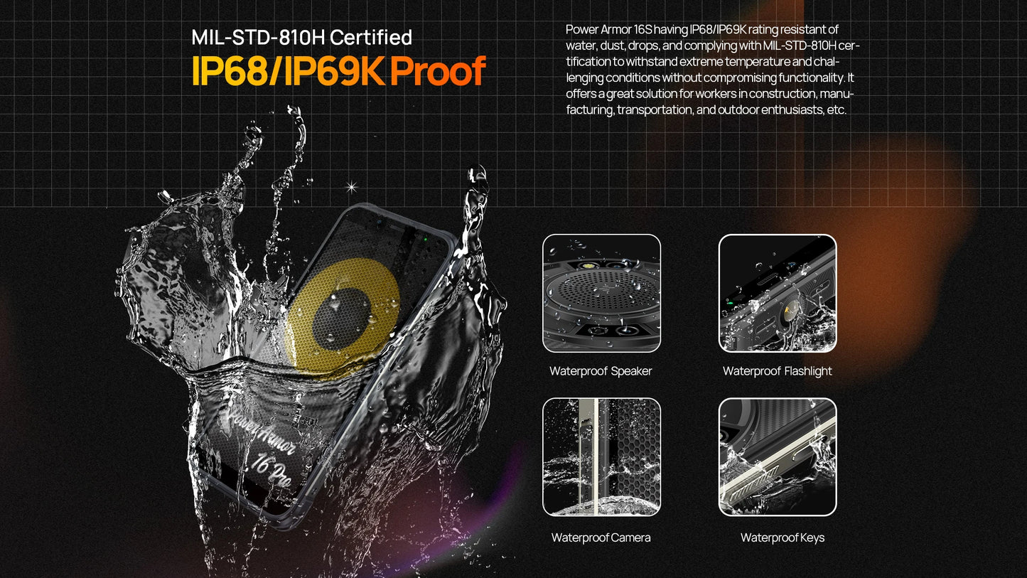 【World Premiere】Ulefone Power Armor 16S Rugged Waterproof Smartphone NFC 16GB+128GB 50MP Camera 9600mAh Android 13 Phone Global