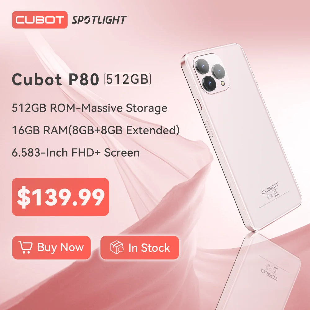 [World Premiere] Cubot P80 ROM 512GB, NFC, Android 13, 6.583" FHD+ Screen, 16GB RAM (8GB+8GB), 48MP Camera, 5200mAh, Add to Cart