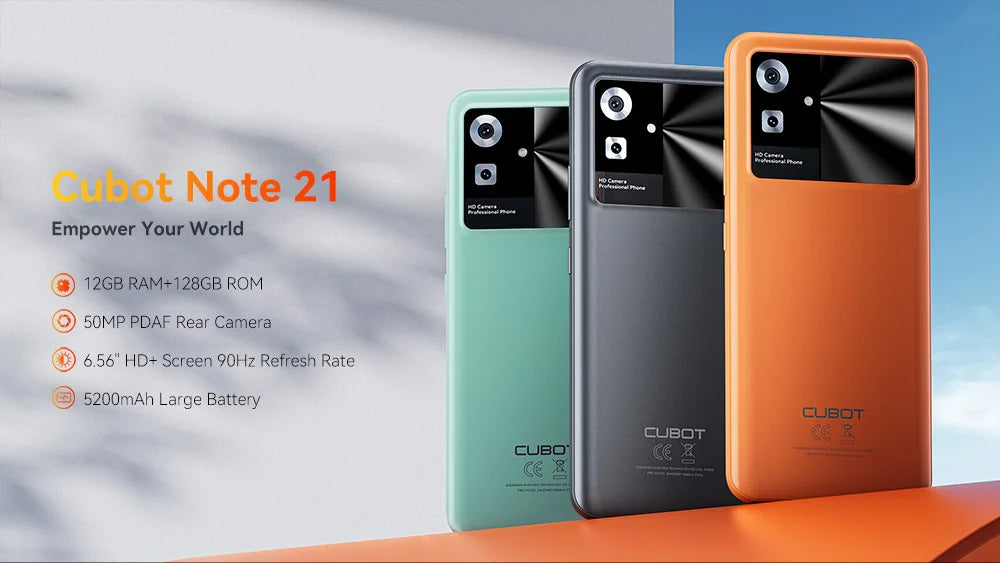 Cubot Note 21,12GB RAM(6GB+6GB Extended),128GB ROM,6.56"90Hz Screen,5200mAh,50MP Rear Camera,Octa-Core Processor