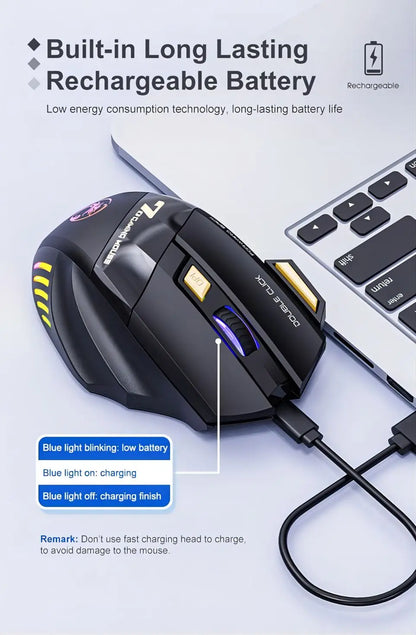 Wireless Bluetooth Mouse Wireless Mouse Rechargeable 7 Button RGB Gaming Mouse Gamer Ergonomic Mause LED Backlit PC Silent Mice