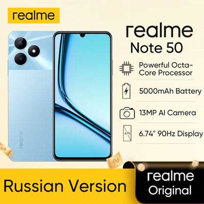 Russian Version realme Note 50 Smartphone IP54 Water&Dust Resistance 5000mAh 6.74'' 90Hz Octa-Core Processor 13MP Fingerprint