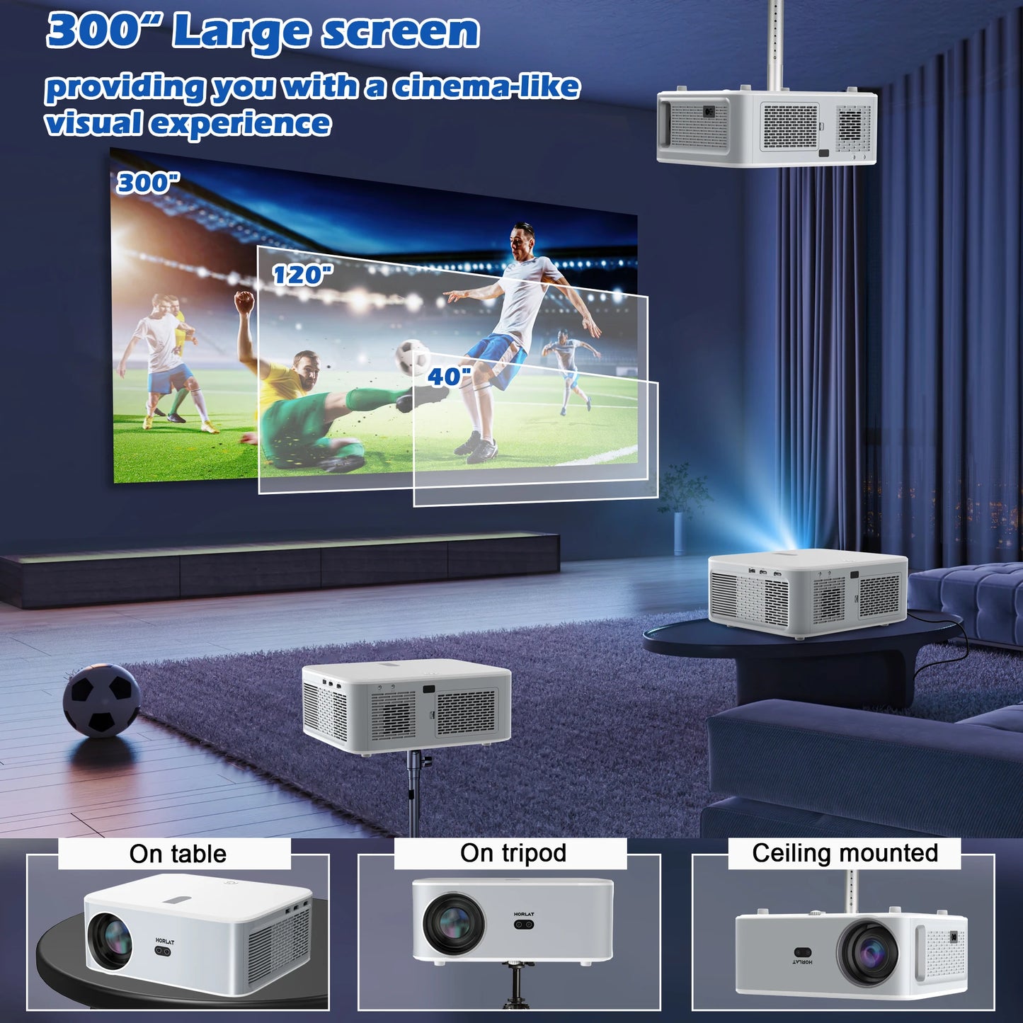 HORLAT Android LED 4K Projector 700ANSI Full HD 1080P Video Home Theater Keystone 5G WiFi 18000Lumens Portable Proyector Dolby