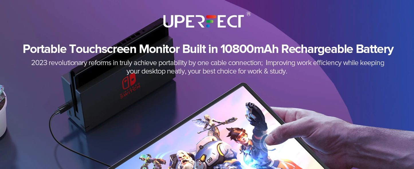 UPERFECT 15.6 " Toucscreen Monitor Built-in 10800mAh Rechargercable Battery 1080P FHD USB C HDMI 120Hz Portable Gaming Display