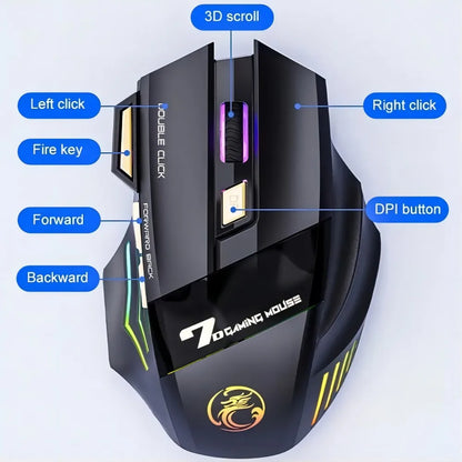 Wireless Bluetooth Mouse Wireless Mouse Rechargeable 7 Button RGB Gaming Mouse Gamer Ergonomic Mause LED Backlit PC Silent Mice