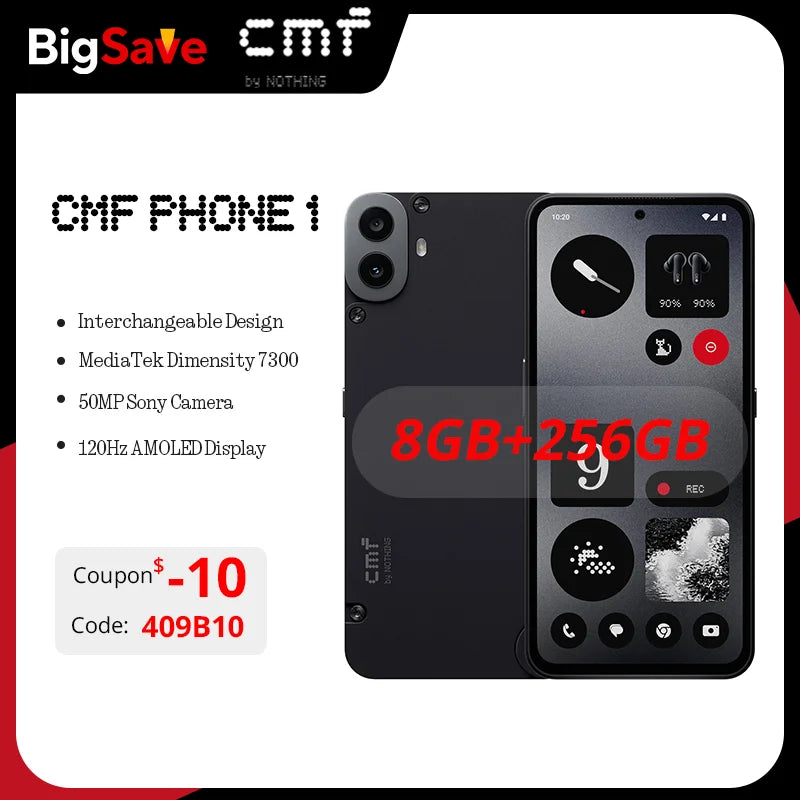 Global Version CMF Phone 1 6.67” AMOLED display 120Hz Mediatek Dimensity 7300 5G  50MP 5,000 mAh IP52 33W fast charging Phone1