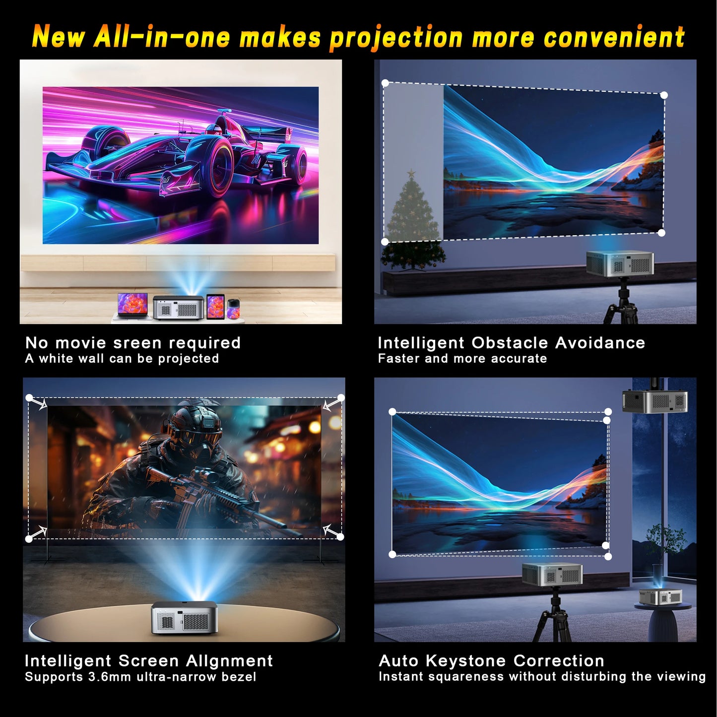 HORLAT T03 21000 Lumens Android Beamer 4K Projector Outdoors Full HD 1080P 8K Video Dolby Audio Home Theater Auto Focus Keystone