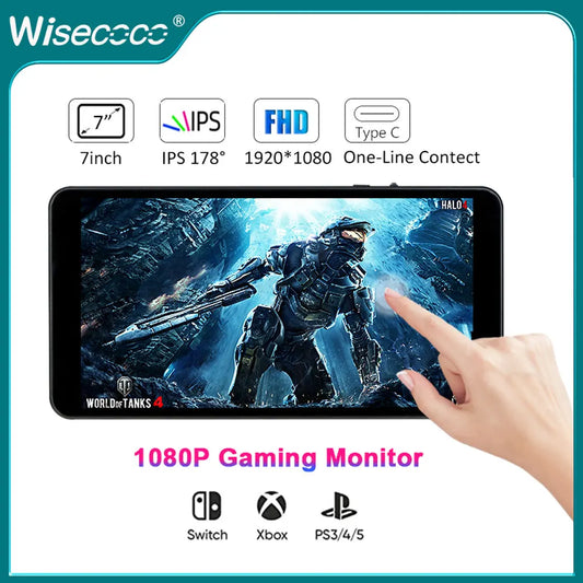 Wisecoco 7 Inch 1920x1080 FHD Portable Monitor Touch IPS HDMI Computer type C Gaming Display for Laptop PC Raspberry Pi PS4 XBox