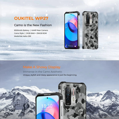 Oukitel WP27 Rugged Smartpone 12GB+256GB 6.78“ FHD+ 8500MAH Android 13 MTK G99 Mobile Phone 64MP Camera 33W 4G NFC Cellphone