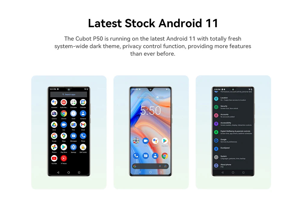 Cubot P50 Android 11 Smartphone 6GB +128GB 4200mAh Removable Battery 6.217 Inch HD+Screen NFC 20MP AI Camera Smart Mobile Phone