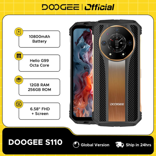 Global Version DOOGEE S110 Rugged Phone 12GB+256GB Rear Display 6.58” FHD Waterdrop Screen Helio G99 66W Fast Charge 10800mAh