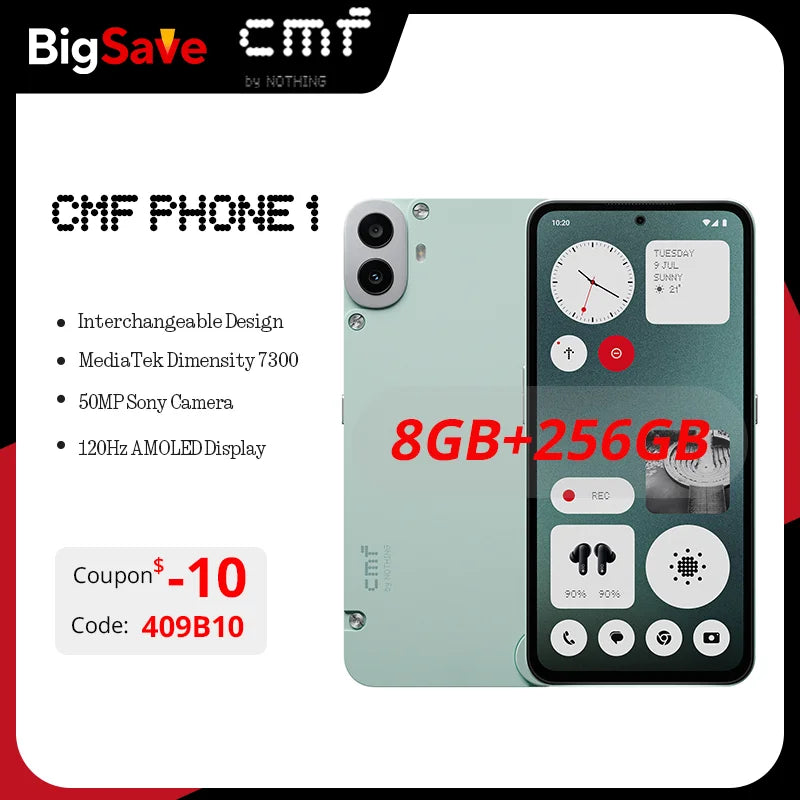 Global Version CMF Phone 1 6.67” AMOLED display 120Hz Mediatek Dimensity 7300 50MP 5,000 mAh IP52 33W fast charging Phone1