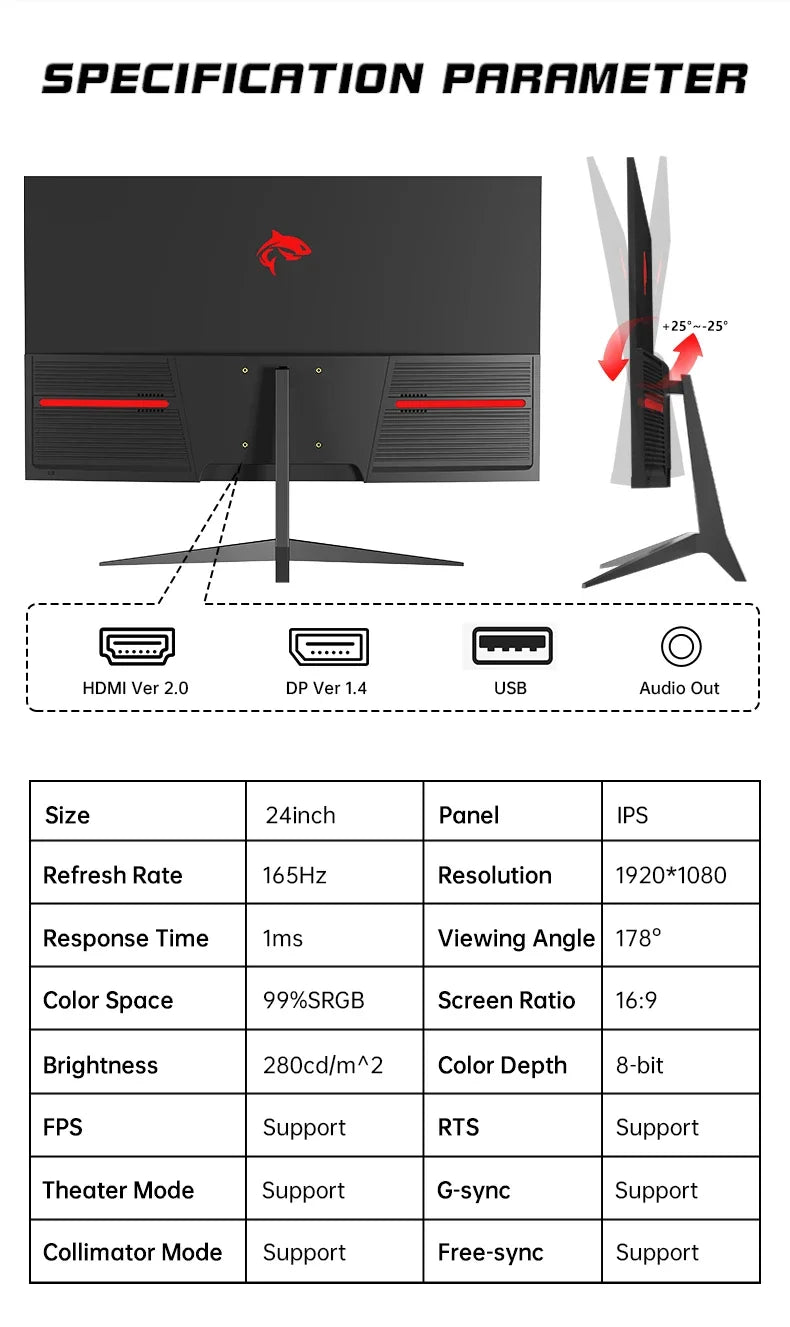 24 inch Curved Monitors PC Gamer LCD  1920*1080p Gaming monitor for laptops HDMI compatible  165hz displays