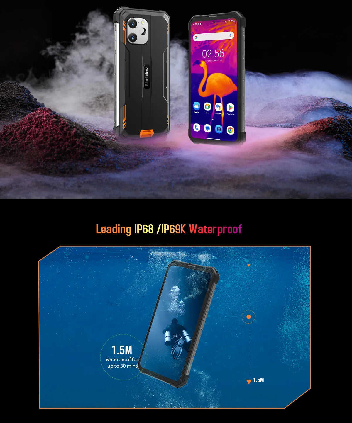 Blackview BV8900 Rugged Phone Thermal By FLIR® Camera Android 13 16GB 256 GB Mobile Phone 10000mAh 33W Fast Charge Cellphone