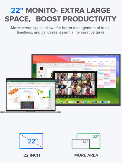 UPERFECT 22 Inch Computer Display Monitor 2K QHD 1440P 100%sRGB IPS Screen w/ Kickstand For Laptop PC Mac Phone PS5 Game Console