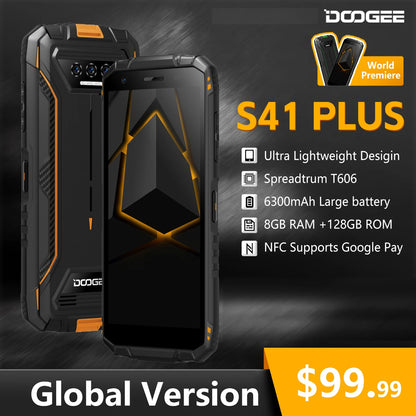 DOOGEE S41 PLUS Rugged Phone ,5.5" IPS Display 4GB+128GB 6300mAh Batterty 13MP AI Camera NFC Android 13