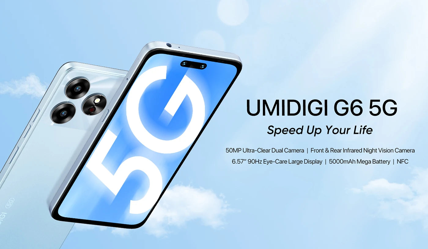 [NEW 5G] UMIDIGI G6 5G Smartphone 5G Android 13 Dimensity 6100+ 6+6GB 128GB 6.57” 90Hz 50MP Ultra-Clear Eye-Care Dual Camera NFC