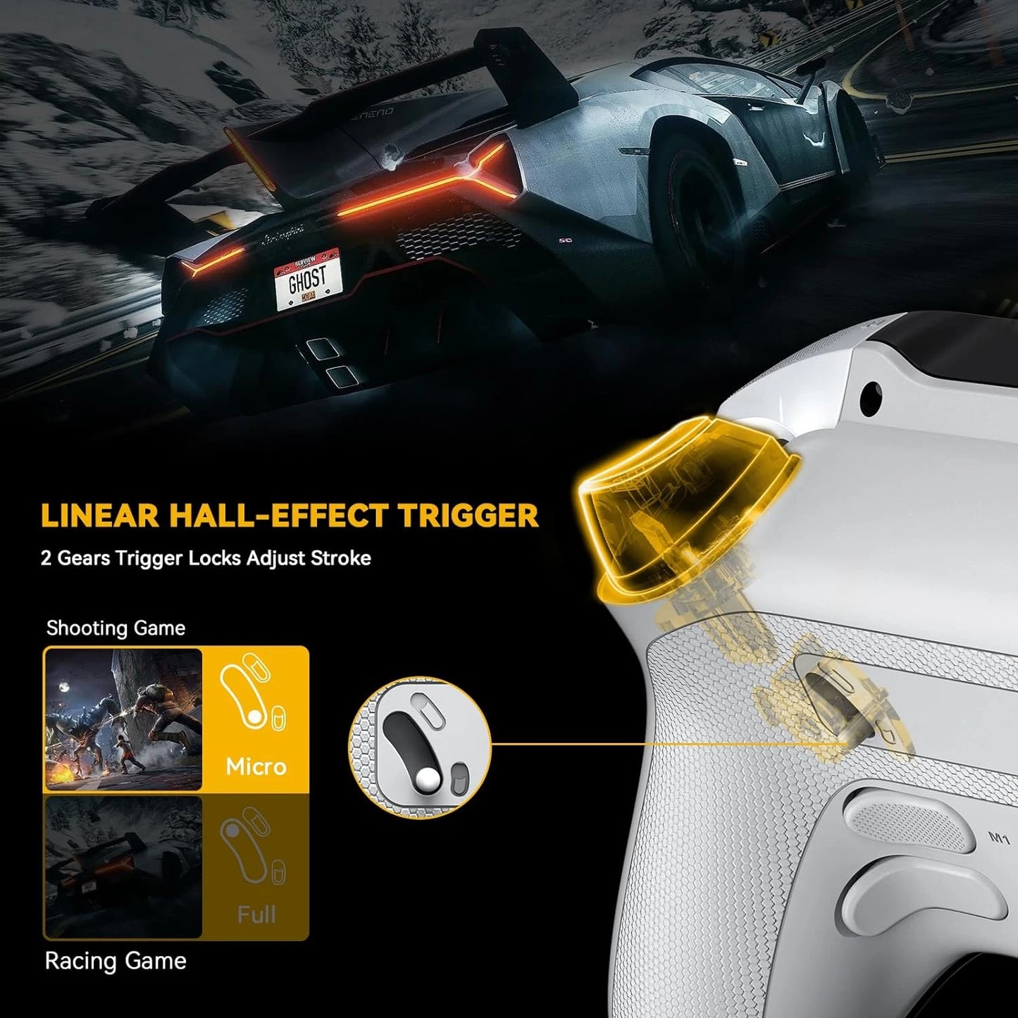 Interactive Wireless Gaming Controller: Hall Effect Stick, RGB Light, 1800mAh, Charging Dock for Switch/PC/iOS/Android