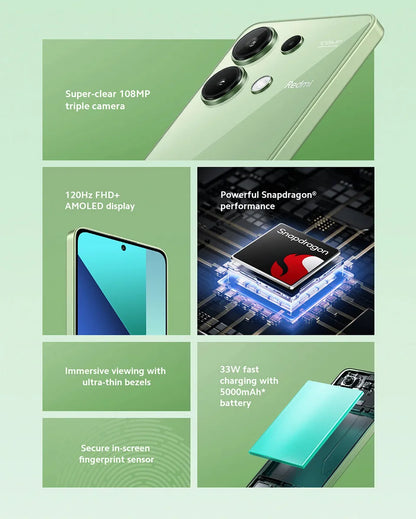 New Global Version Xiaomi Redmi Note 13 Smartphone Snapdragon 685 108MP Camera 33W Fast charge 6.67" FHD+ AMOLED display