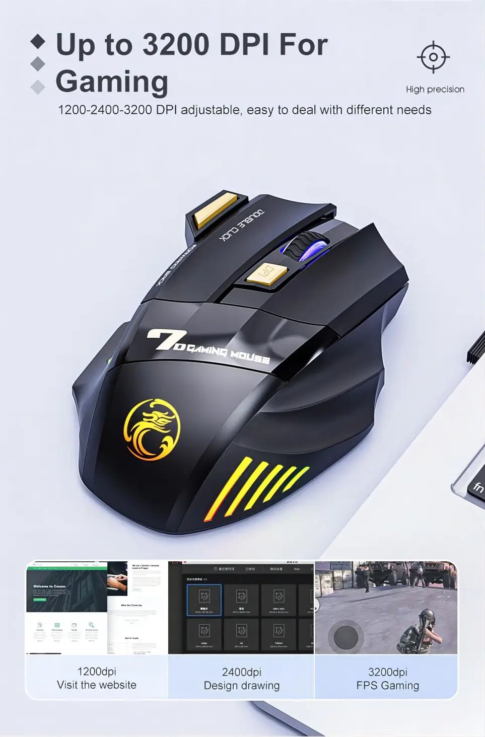 Wireless Bluetooth Mouse Wireless Mouse Rechargeable 7 Button RGB Gaming Mouse Gamer Ergonomic Mause LED Backlit PC Silent Mice