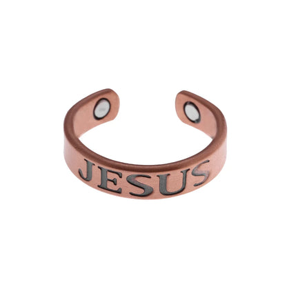 Classic Christian Jesus Letter Open Loop Magnetic Energy Healing Ring Women\'s Men\'s Health Jewelry