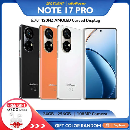 【World Premiere】Ulefone Note 17 Pro Smartphone 6.78" 120HZ AMOLED Curved Display 24GB+256GB  108MP Camera 5050mAh Global Version