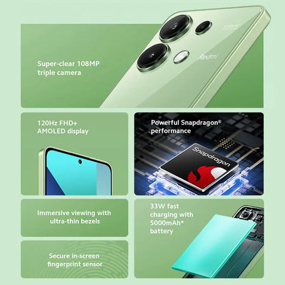 New Global Version Xiaomi Redmi Note 13 Smartphone Snapdragon 685 108MP Camera 33W Fast charge 6.67" FHD+ AMOLED display