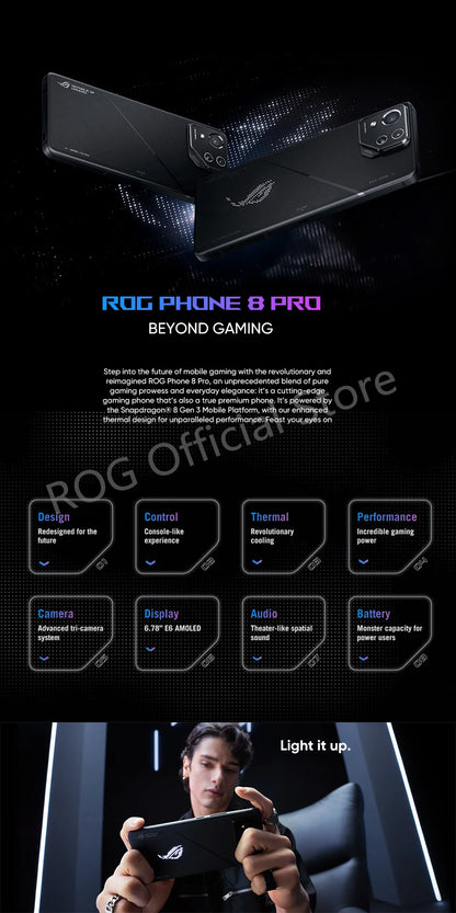 ASUS ROG Phone 8 Pro 5G Smartphone Snapdragon 8 Gen 3 6.78'' 165HZ AMOLED Display Gaming Phone 5500mAh 65W Charge 50MP NFC