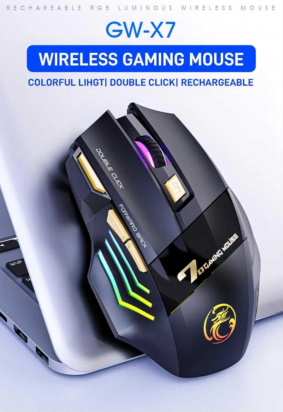 Wireless Bluetooth Mouse Wireless Mouse Rechargeable 7 Button RGB Gaming Mouse Gamer Ergonomic Mause LED Backlit PC Silent Mice