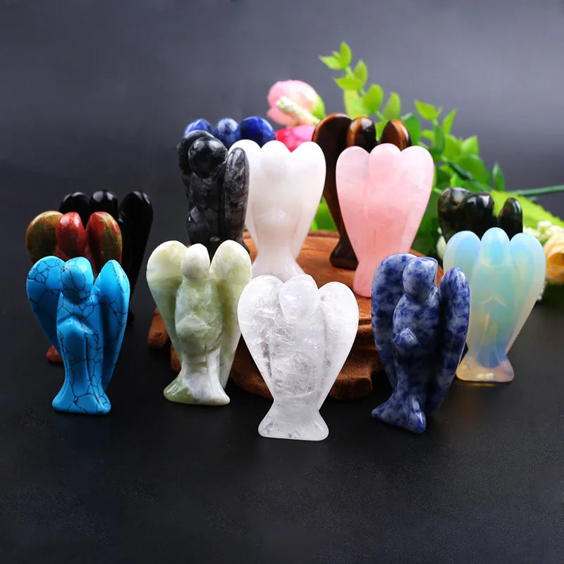 1.5inch Angel Statue Stone Carving Natural Jade Crystal Reiki Healing Statue Home Decor Crystal Angel Carving Pieces Craft Gifts