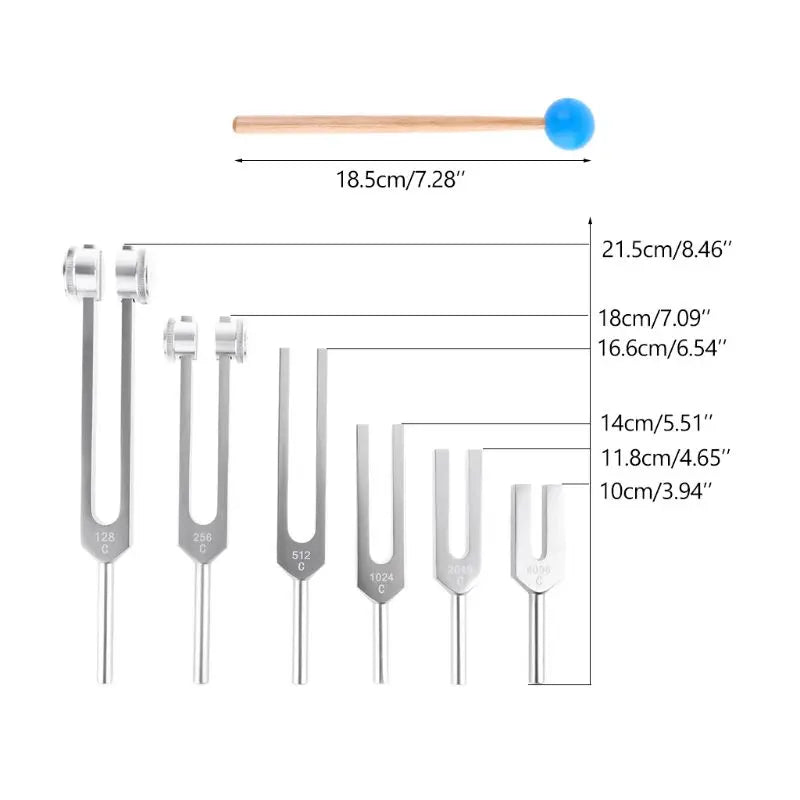 128Hz 256Hz 512Hz 1024Hz 2048Hz 4096Hz Medical Neurological Chakras Tuning Fork Set for Sound Healing Therapy with Mallet Hammer