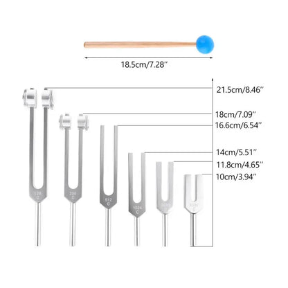 128Hz 256Hz 512Hz 1024Hz 2048Hz 4096Hz Medical Neurological Chakras Tuning Fork Set for Sound Healing Therapy with Mallet Hammer