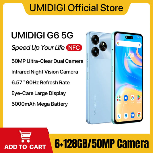 [NEW 5G] UMIDIGI G6 5G Smartphone 5G Android 13 Dimensity 6100+ 6+6GB 128GB 6.57” 90Hz 50MP Ultra-Clear Eye-Care Dual Camera NFC