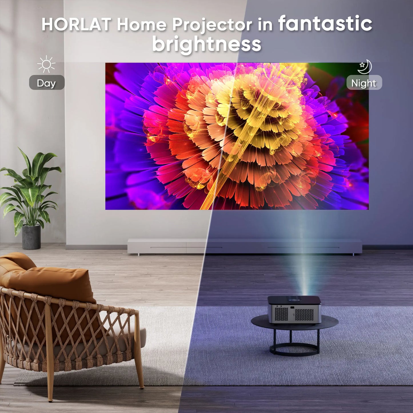 HORLAT T03 21000 Lumens Android Beamer 4K Projector Outdoors Full HD 1080P 8K Video Dolby Audio Home Theater Auto Focus Keystone