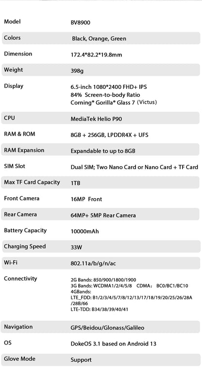 Blackview BV8900 Rugged Phone Thermal By FLIR® Camera Android 13 16GB 256 GB Mobile Phone 10000mAh 33W Fast Charge Cellphone