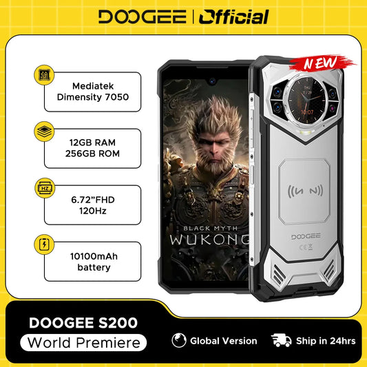 World Premiere DOOGEE S200 5G Rugged Phone 6.72" 120Hz Display 12GB+256GB Rear Display 100MP AI Main Camera 10100mAh 33W Chargin