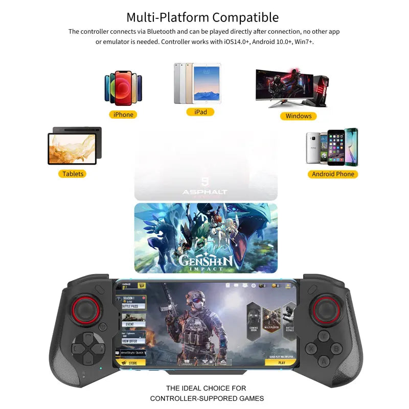 Mobile Phone Controller for iPhone/Android/Steam Wireless Gamepad Bluetooth Gaming Controle Stretch Game Handle Joystick for PC