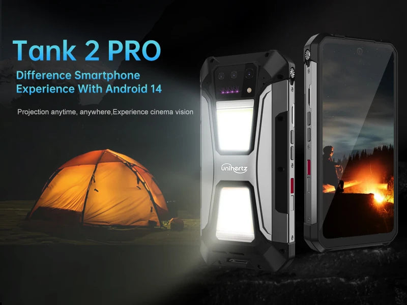 Unihertz tank 2 Pro 8849 rugged with projector 2.4K 23800 mAh 16GB + 256GB Android 14 100MP NFC 120W Helio G99 Octa Core Dual SIM