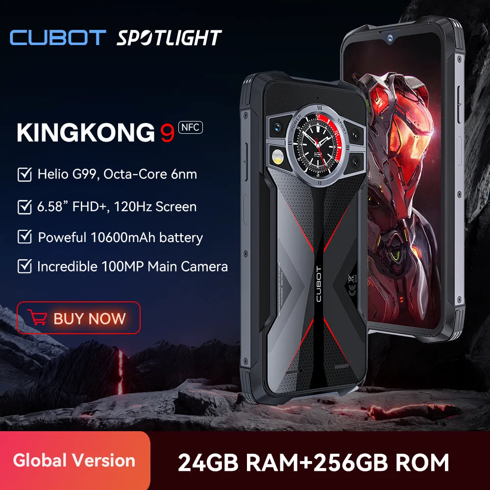 Cubot KingKong 9, Helio G99, 120Hz 6.583-Inch Screen, Rugged Smartphone, 24GB RAM(12+12GB Extended), 256GB ROM, 100MP Camera,NFC