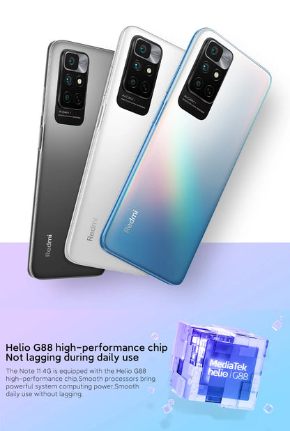 Global ROM Xiaomi Redmi Note 11 Cellphone 4GB+128GB Helio G88 Octa Core 90Hz AMOLED Display 5000mAh 18W CN Version