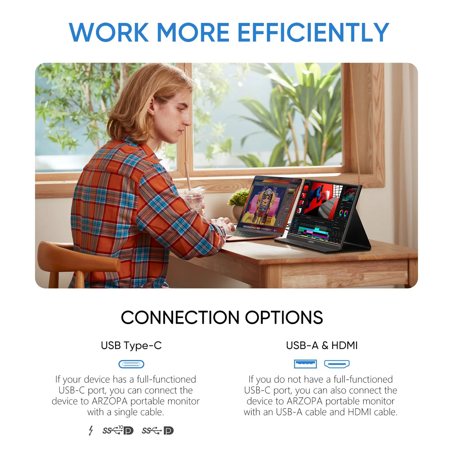 Arzopa 15.6'' FHD 1080P Portable Monitor with HDMI USB IPS Second Monitor External for PC Laptop Mac Switch Xbox ps4,S1 Table