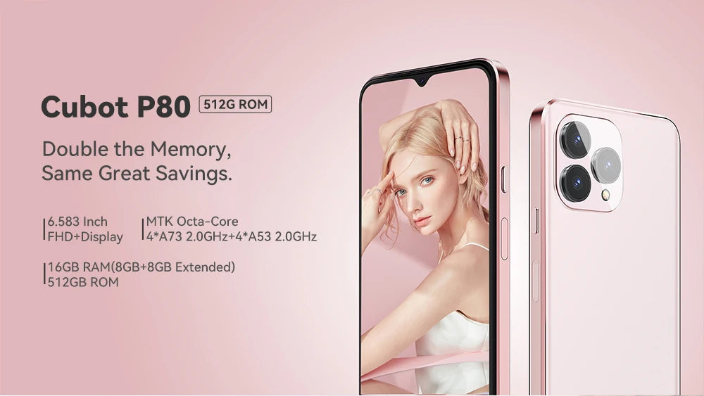 [World Premiere] Cubot P80 ROM 512GB, NFC, Android 13, 6.583" FHD+ Screen, 16GB RAM (8GB+8GB), 48MP Camera, 5200mAh, Add to Cart