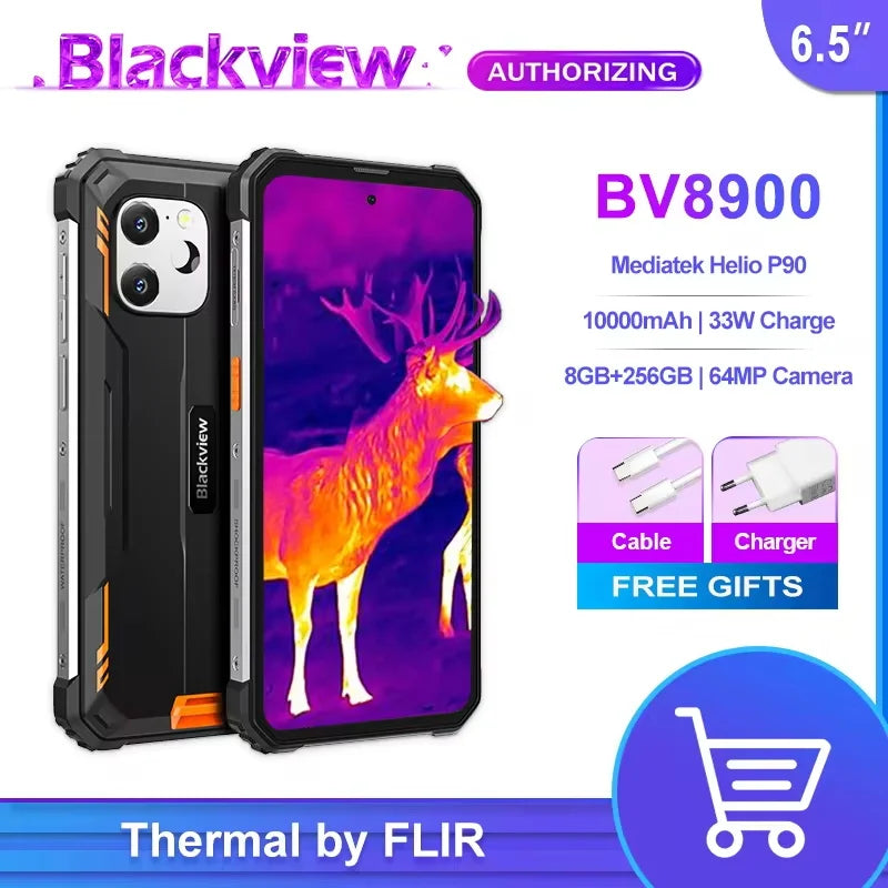 Blackview BV8900 Rugged Phone Thermal By FLIR® Camera Android 13 16GB 256 GB Mobile Phone 10000mAh 33W Fast Charge Cellphone