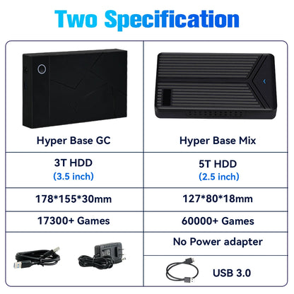 3TB Portable Gaming HDD LaunchBox/Retrobat/Playnite Retro Game Console with 17300+ AAA/3D/Retro Games for PS4/PS3/PS2/Switch/Wii