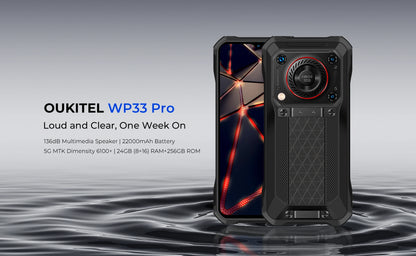 Oukitel WP33 Pro 5G Rugged Smartphone 22000mAh 6.6" FHD+ Cell phone 24GB 256GB Mobile Phone 64MP Camera 33W Dimensity 6100+